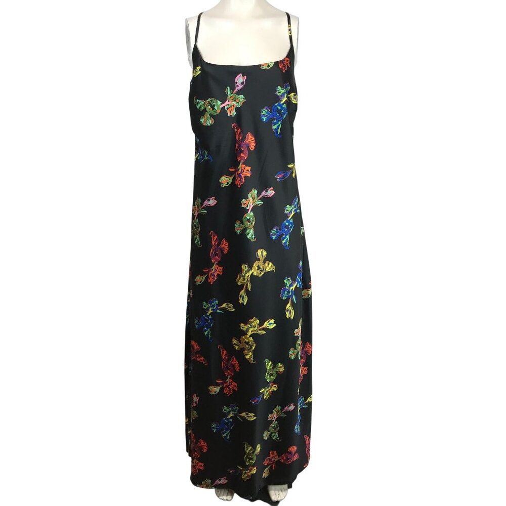 NASTY GAL - WOMEN'S US 18 - BLACK FLORAL PRINT STRAPPY MAXI DRESS